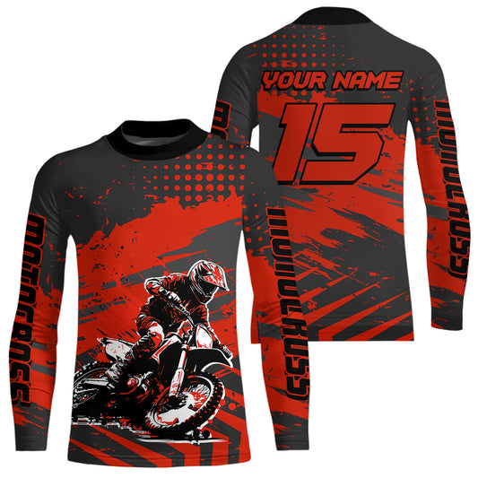 Personalized Red Motocross Shirts Off-Road Dirt Bike Shirt Kid Men Women UPF30+ DNT16