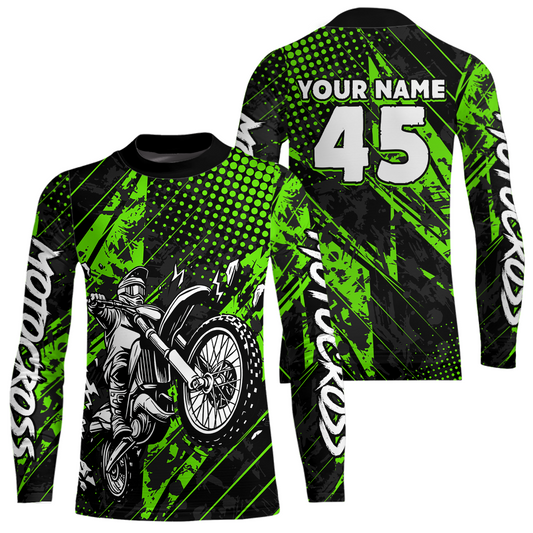 Custom Green Motocross Jersey Racing for Men Women Kid Motocycle Shirts UPF30+ DNT44