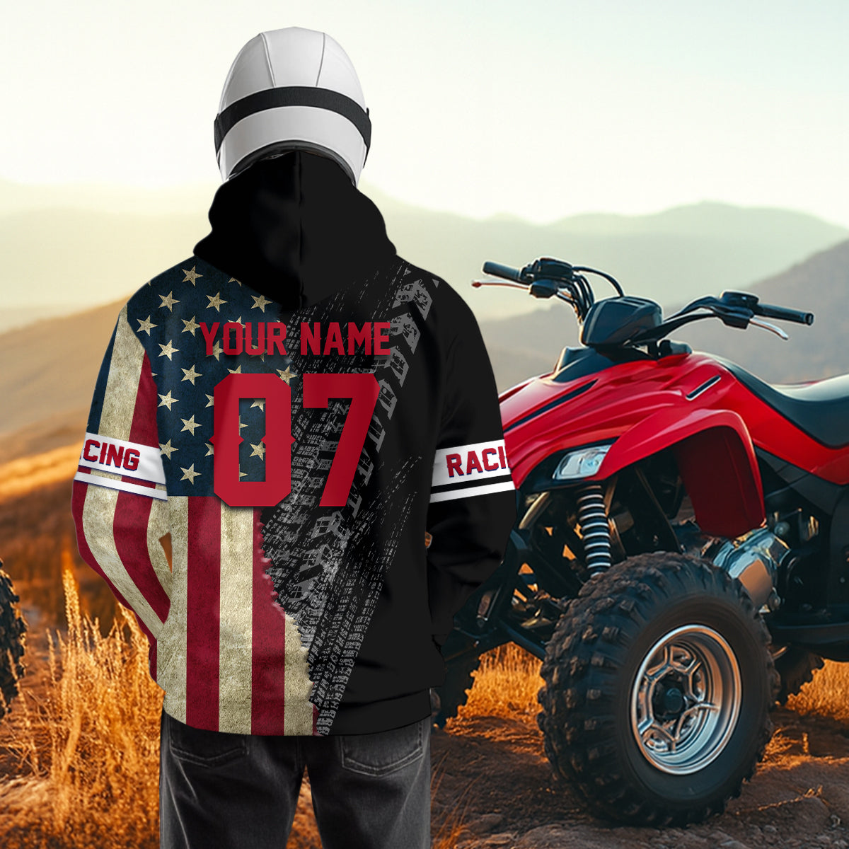 Usa Flag Quad Bike Hoodie For Adult&Kid Atv Motocross Hooded Jersey Patriotic Off-Road Extreme Quad Shirt NHN005