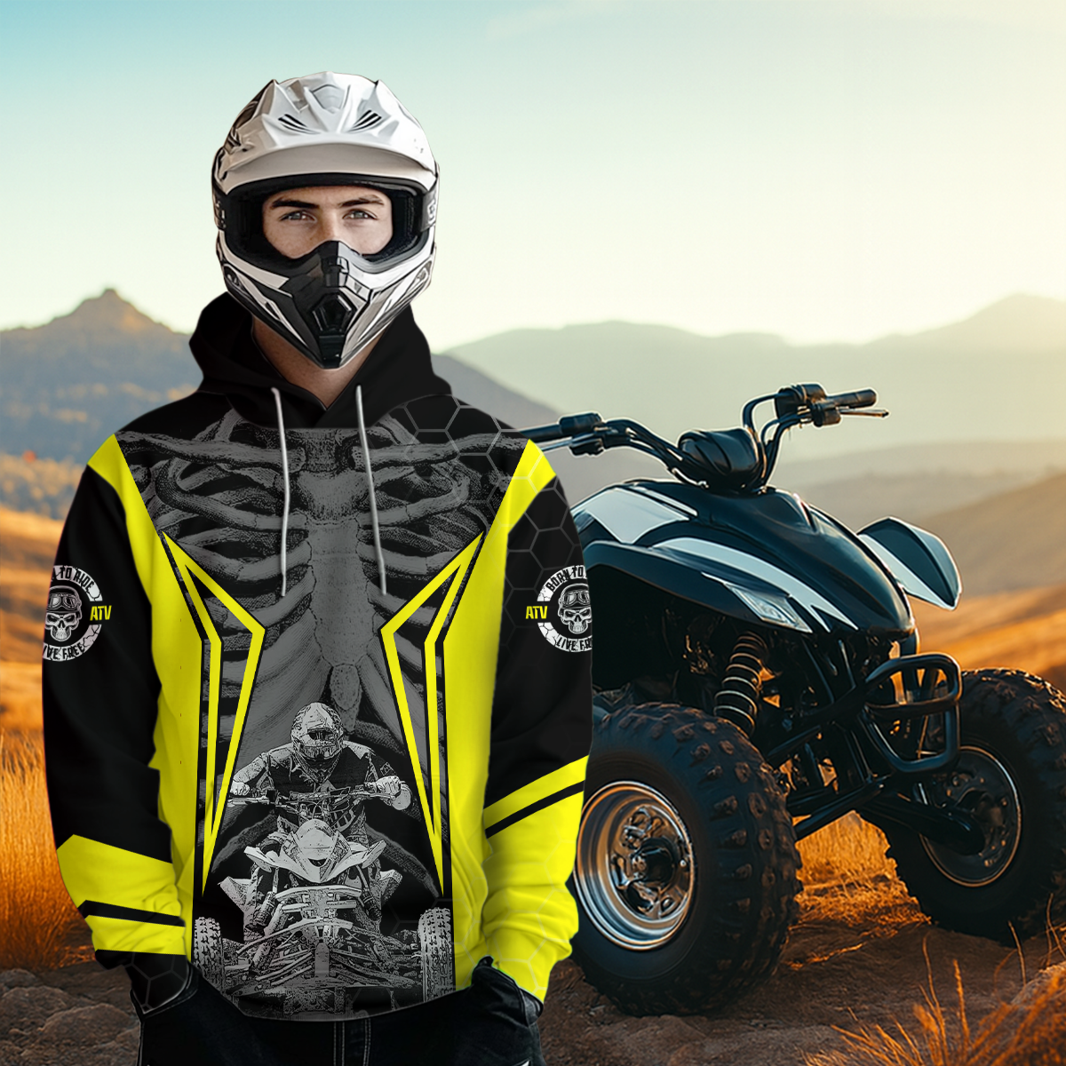 Personalized Yellow Atv Motocross Hoodie Custom Name & Number Quad Bike Rider Racing Shirt For Men Women NHN002