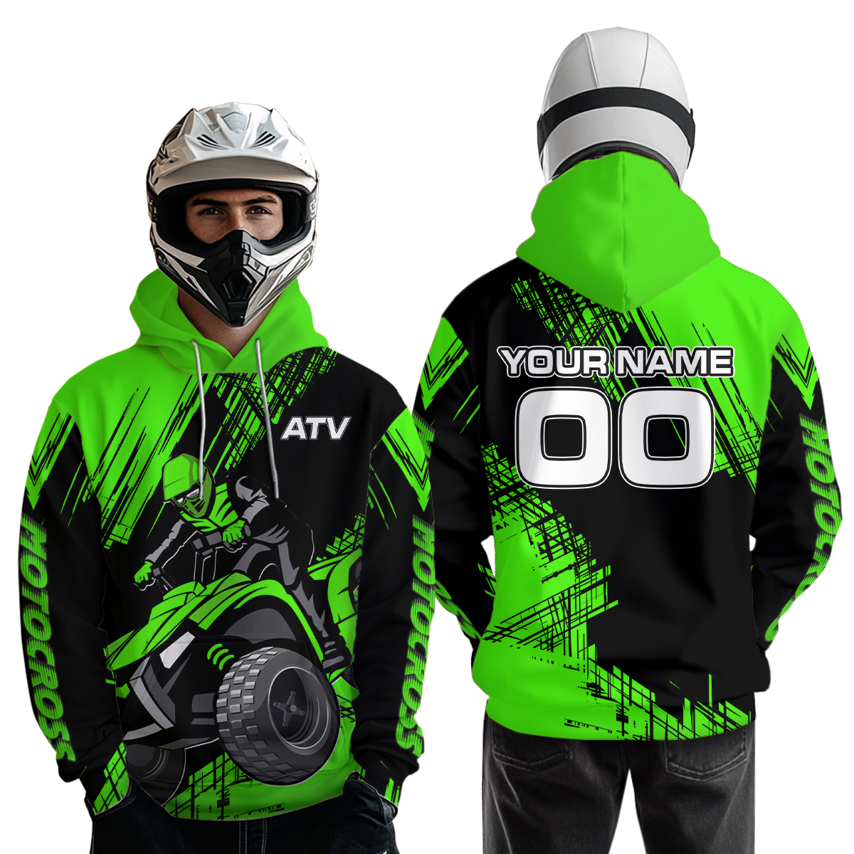 Green Custom ATV Motocross Hoodie for Men Women Quad Shirt ATV Riding Hoodie MHATV22