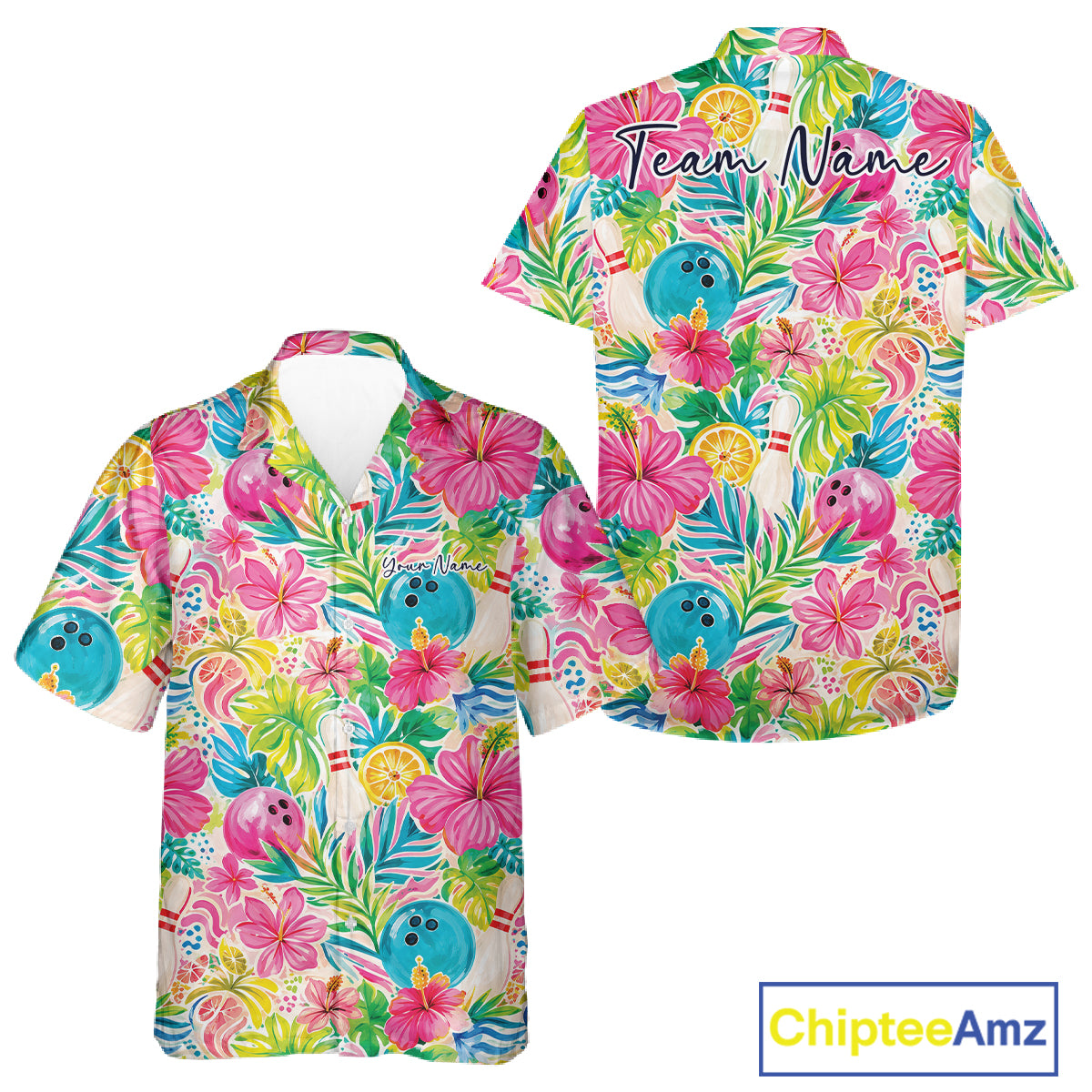 Custom Summer Tropical Flower Bowling Team Men And Women Hawaiian Shirts, Floral Bowling Shirt IPHW11689