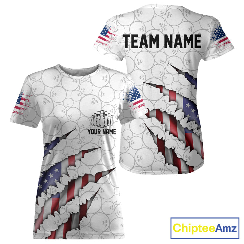 Personalized American Flag US Bowling Team T-Shirts For Women Patriotic Bowling Gifts IPHW5523