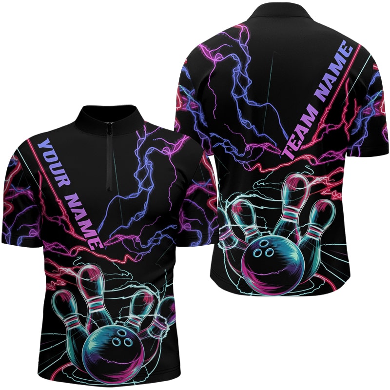 Colorful Neon Thunder Lightning Style Custom Bowling Quarter-Zip Team Shirts For Men IPHW8053