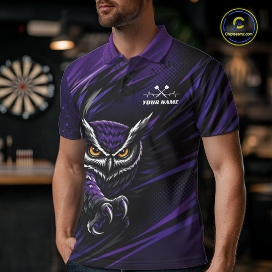 Custom Purple Owl Darts Men Polo Shirts, Dart Flights Darts League Shirt IPHW11732