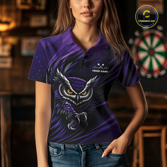 Custom Purple Owl Darts Women Polo Shirts, Dart Flights Darts League Shirt IPHW11732
