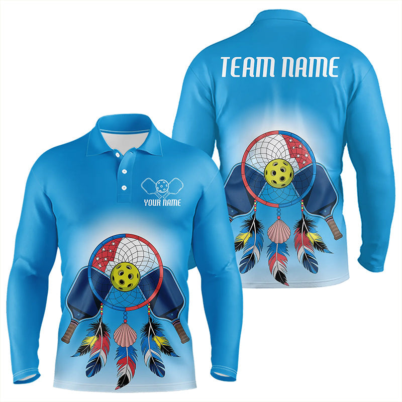 Custom Dreamcatcher Pickleball Long Sleeve Polo Shirts For Men, Native Pickleball Shirt IPHW8094