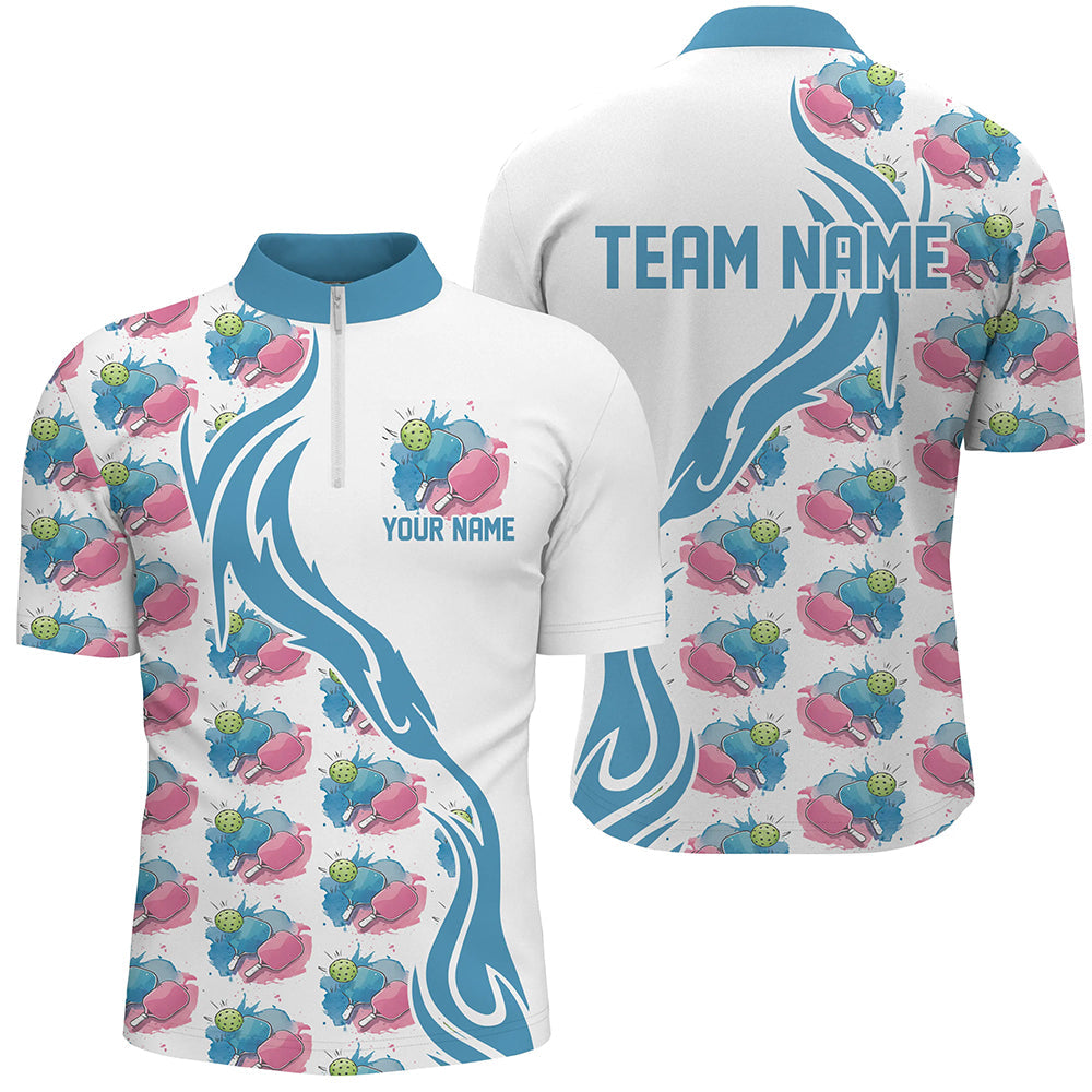 Custom Watercolor Pickleball Shirts For Men, Blue And Pink Pickleball Outfit For Team IPHW6935