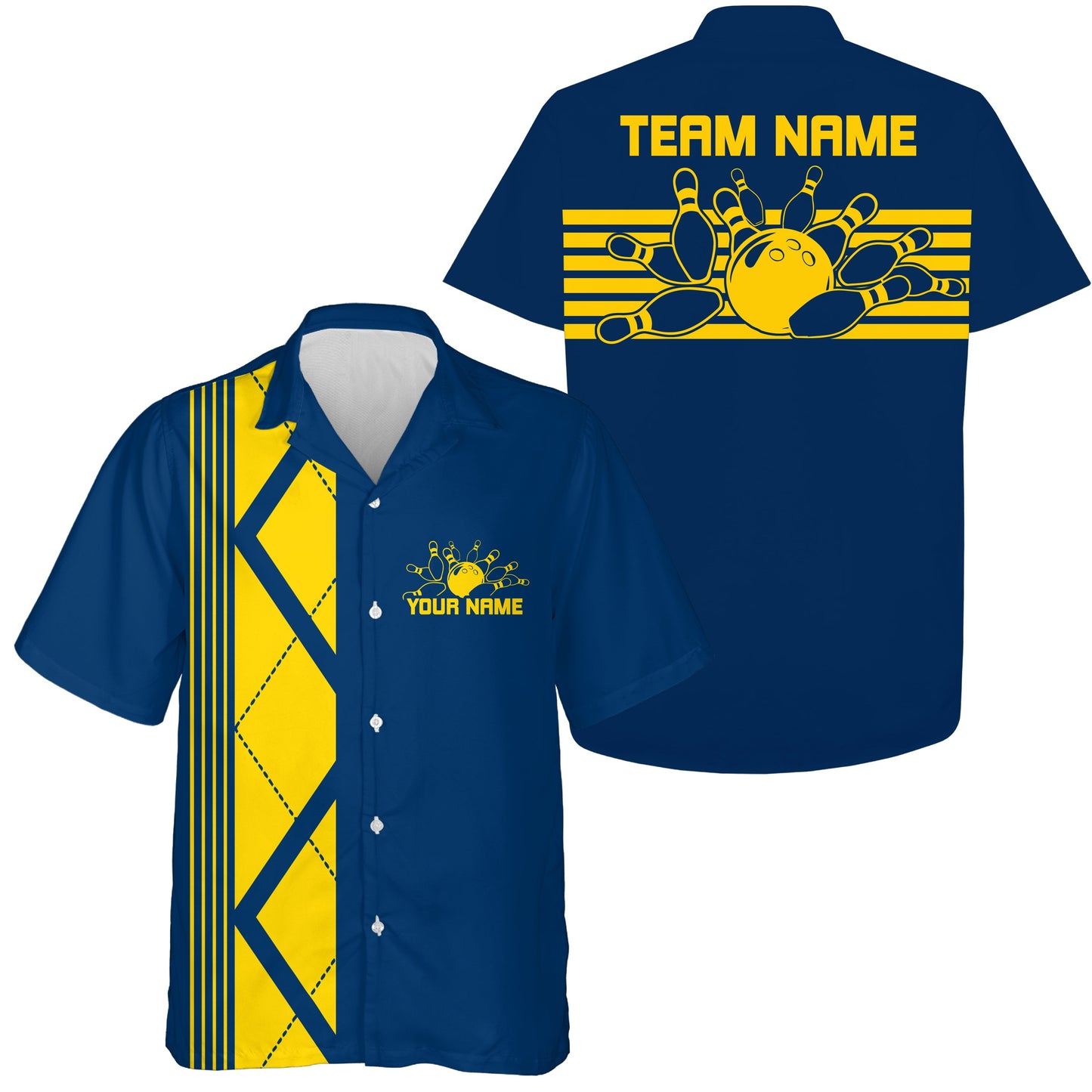 Custom Retro Bowling Button Up Shirt , Vintage Striped Bowling Team Hawaiian Shirt IPHW10071