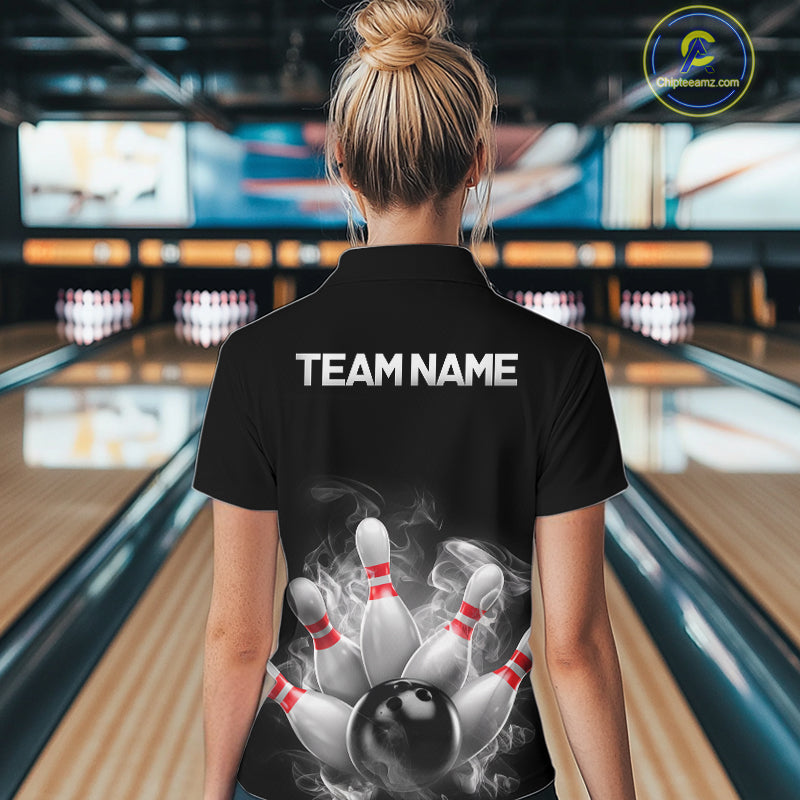Custom Smoke Bowling Shirts For Women, Bowling Uniform Team Bowling Jerseys IPHW7373