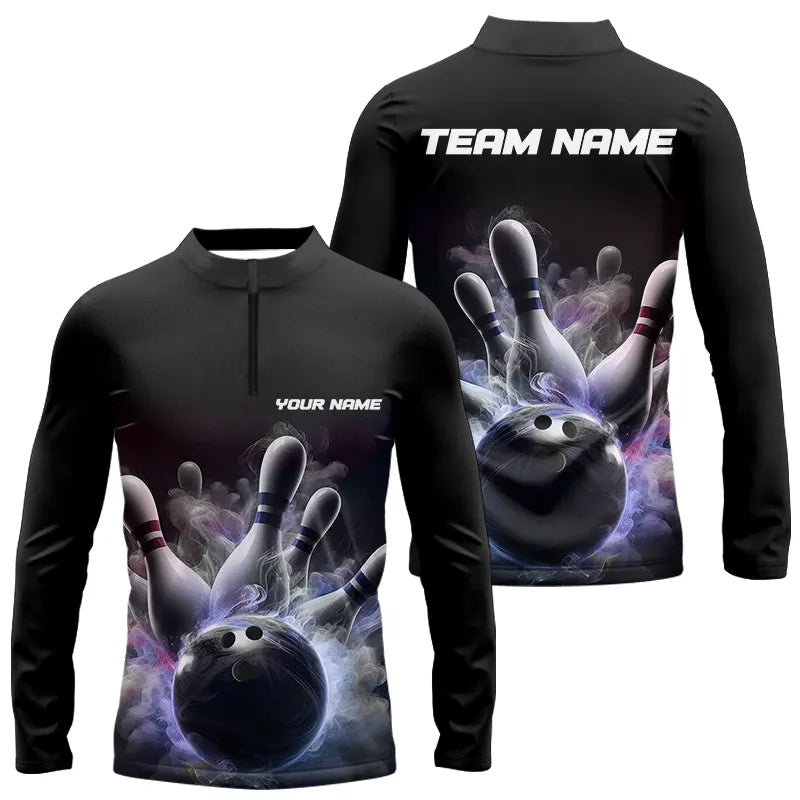 Custom Bowling Long Sleeve Quarter-Zip Shirts For Men Smoke Bowling Team Shirts IPHW5402