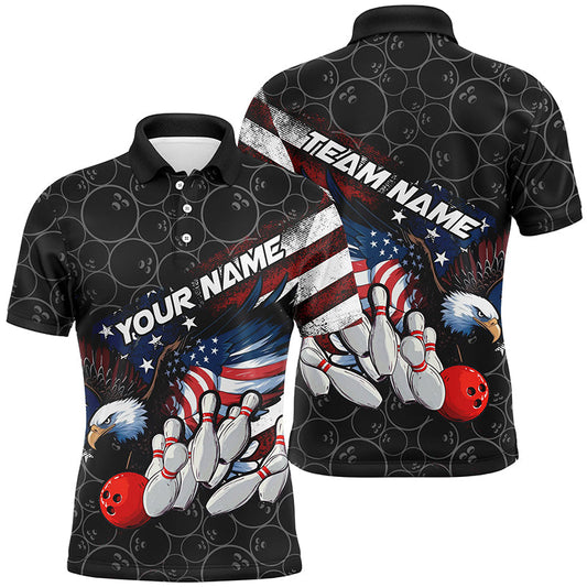 American Flag Eagle Custom Patriotic US Flag Bowling Shirts For Men, Black Bowling Team Uniform IPHW7922