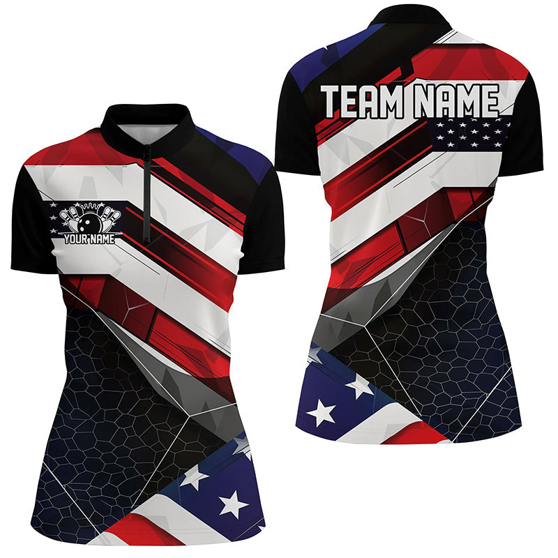 Personalized American Flag Bowling Polo Shirts For Women And WoWomen, IPHW6961