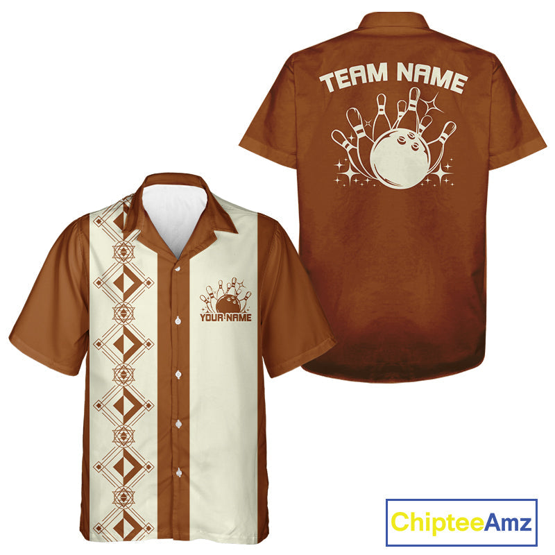 Custom Retro Bowling Button Up Shirt , Classic Vintage Bowling Team Hawaiian Shirt IPHW10072