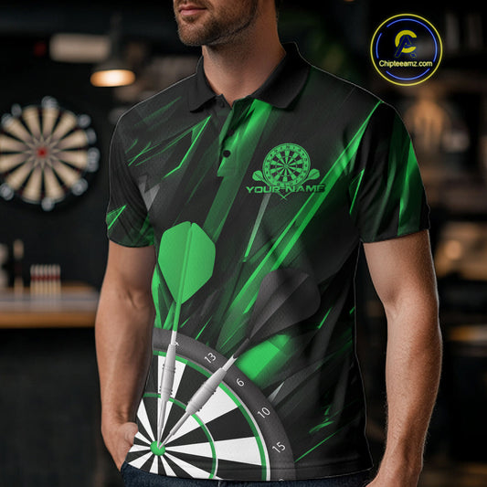Custom Black And Green Dart Jerseys, Dart Polo Shirts For Men Team Jerseys IPHW9682