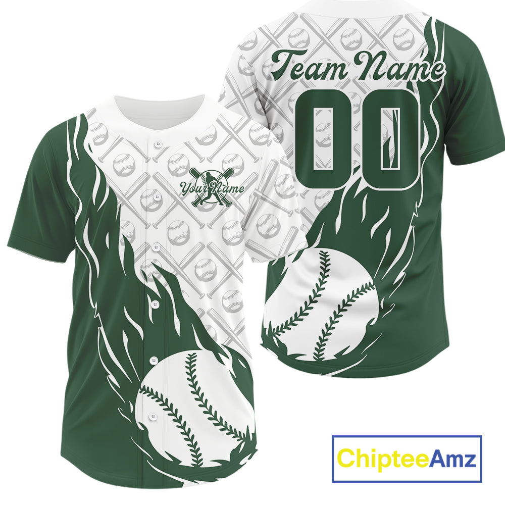 Custom Green Flame Team Baseball Jerseys For Men, Baseball Lovers Team Uniform IPHW9593