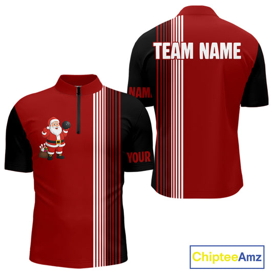 Retro Black and Red Christmas Santa Bowling shirts For Men custom bowling team jerseys Bowler Outfits NQS11011