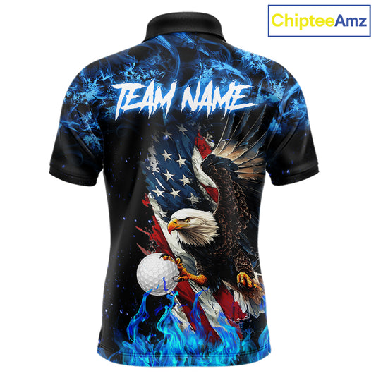 Blue Flame American Flag Eagle golf polo shirts for Men Custom patriotic mens golf outfit NQS11644