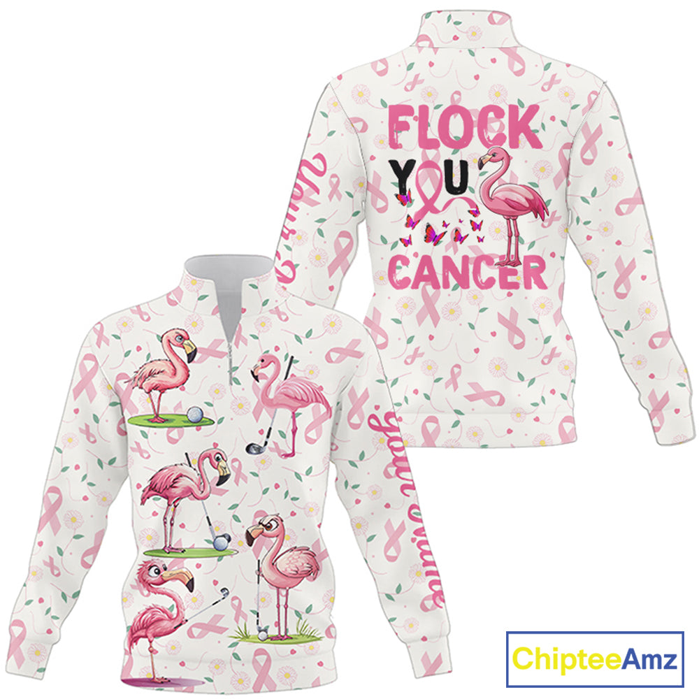 Funny Quarter zip golf sweatshirt custom pink ribbons breast cancer flamingo golf sweater NQS8507