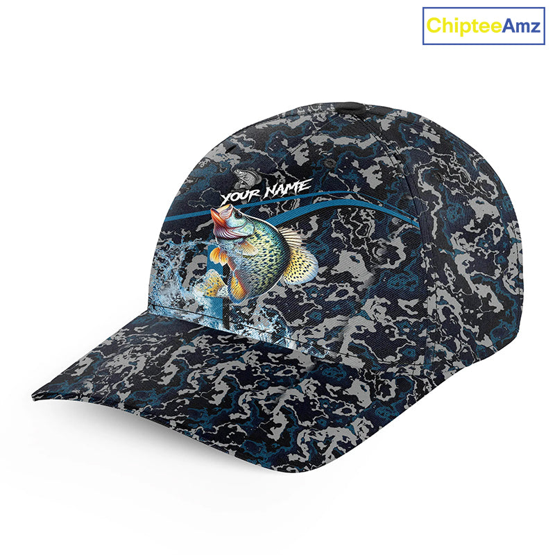Custom Crappie Fishing Camo Baseball Angler Hat Cap, Personalized Crappie Fishing Team Hat with Names NQS9757