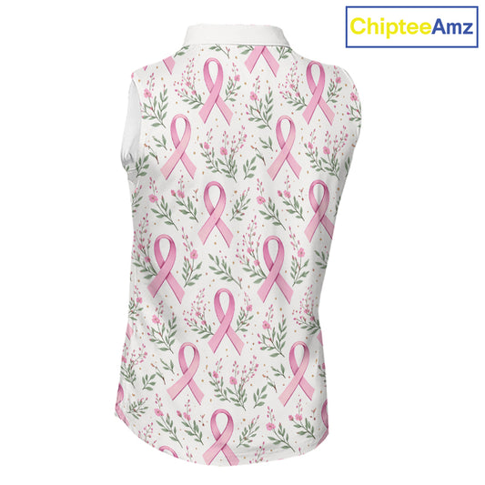 Pink ribbons floral pattern Breast Cancer sleeveless golf polo shirts Custom team ladies golf attire NQS11551