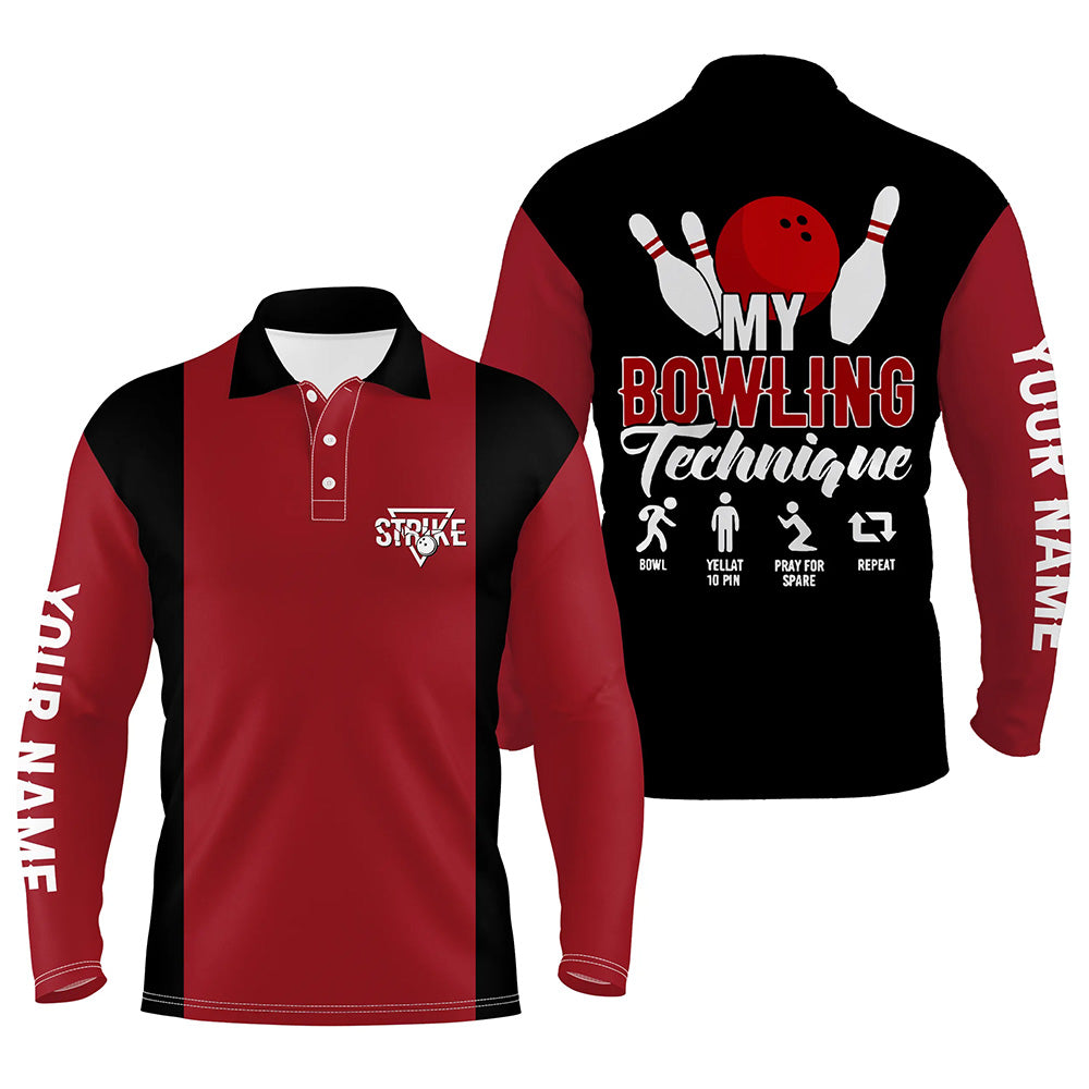 Red black personalized bowling shirt for bowling – custom name design side view