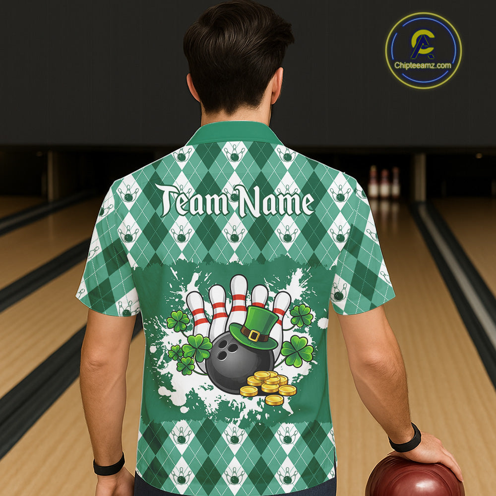 Argyle pattern St Patrick Green Hawaiian Bowling Shirt Custom team bowling button up shirt NQS11535