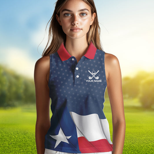 Texas Flag Womens golf shirts sleeveless Custom Team Name ladies golf tops, patriotic golf gifts NQS9769