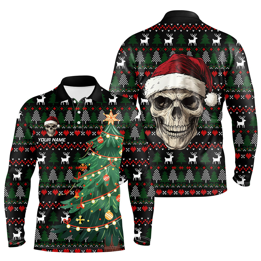 Funny Ugly Christmas pattern Santa Skull Mens Golf Polo Shirts Custom Xmas Gifts For Men NQS9082