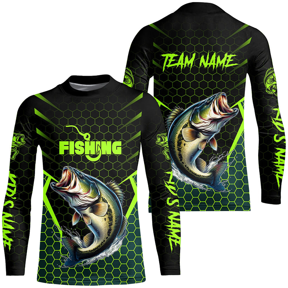 Black and Green Largemouth Bass Fishing Custom team name UV protection long sleeves fishing shirts NQS9311