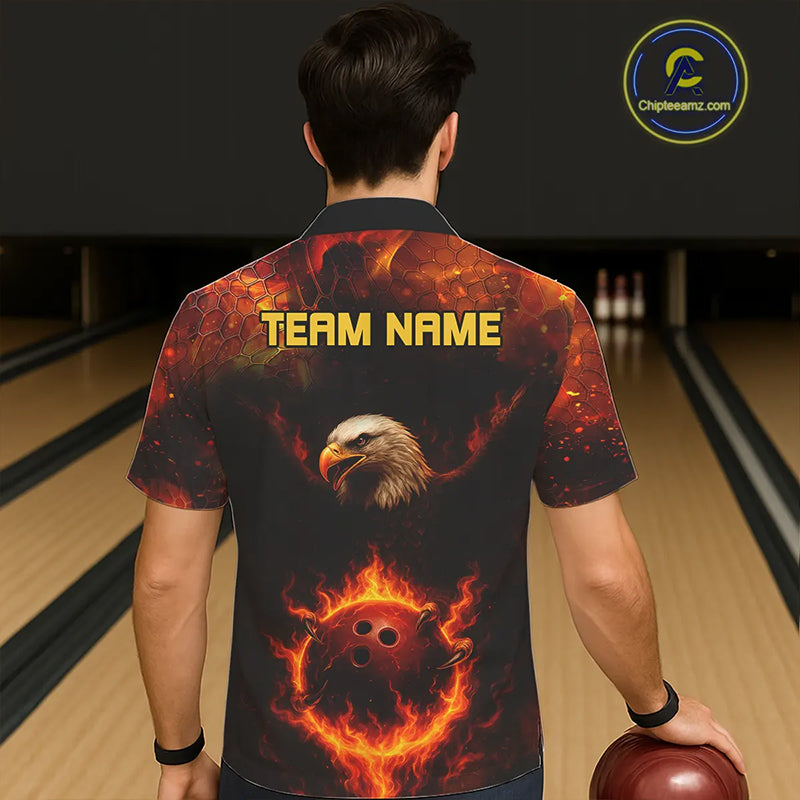 Personalized Flame Eagle Bowling Hawaiian Shirt Custom Team Eagle Bowling Button-up shirt NQS11236