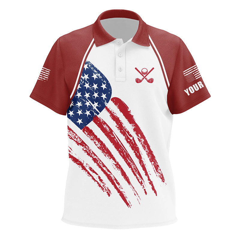 Red, White and Blue American Flag Kid golf polo shirt custom patriotic golf outfits for kid NQS8420