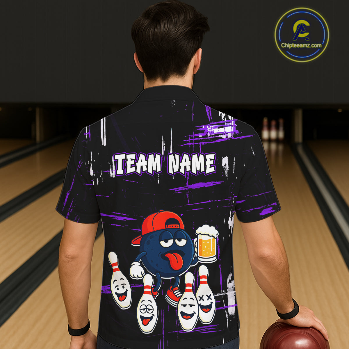 Custom Black And Purple Funny Beer Hawaiian bowling jersey, funny bowling shirts NQS11489