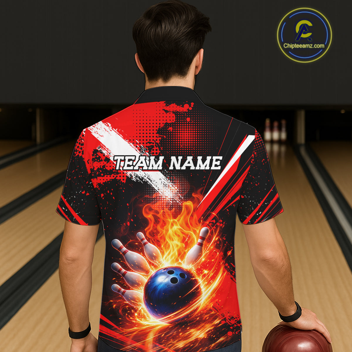 Custom Black and Red Flame Bowling Jersey Bowling Hawaiian Shirts, Team bowling outfit NQS11595