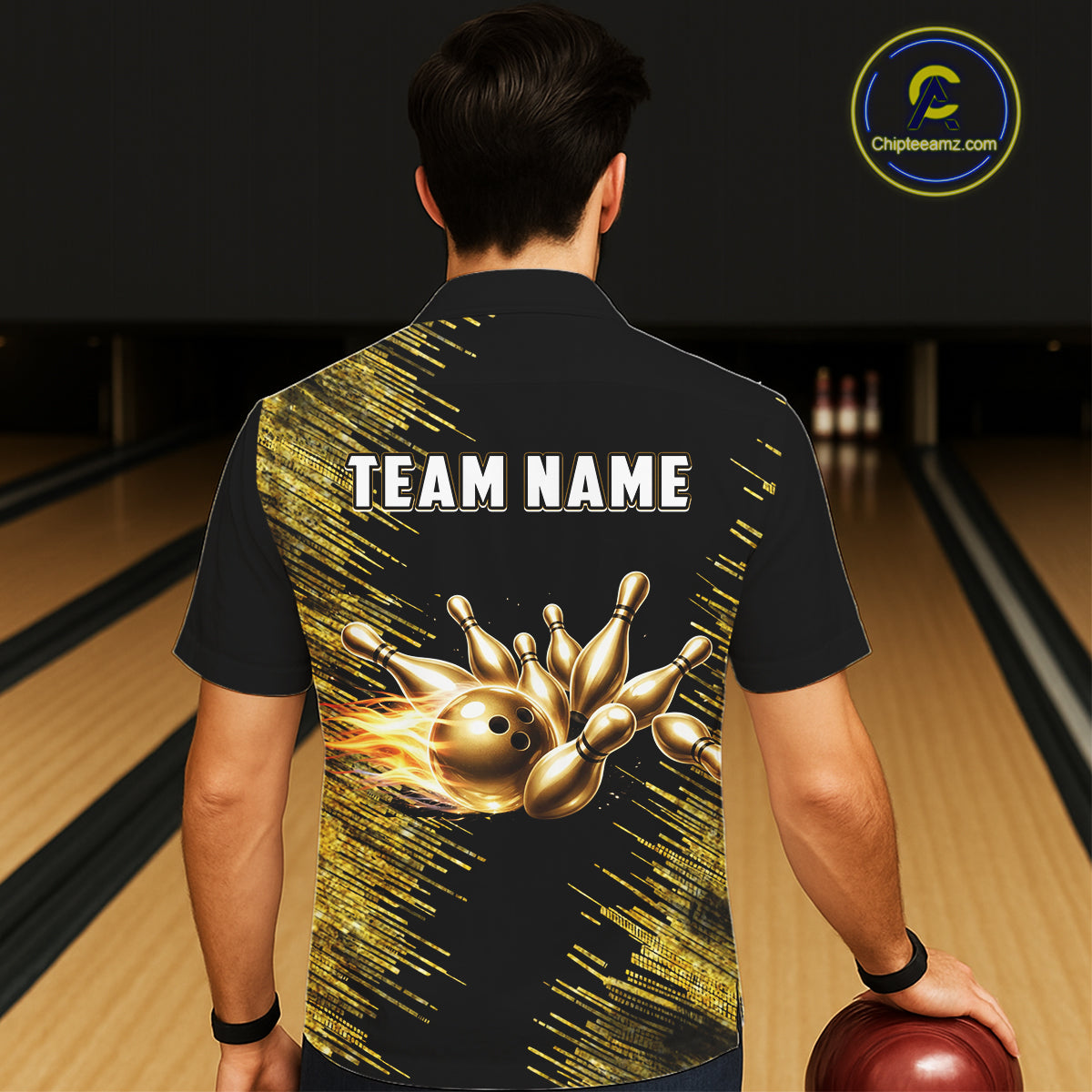 Black and Gold Flame Bowling Hawaiian Shirt Custom Team Bowling jerseys, Gift For Bowlers NQS11342
