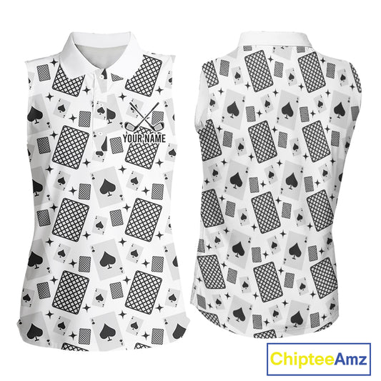 Personalized Poker Sleeveless Womens Golf Polo Shirt Funny Golf Top For Team, Golfer Gift For Womens NHT754