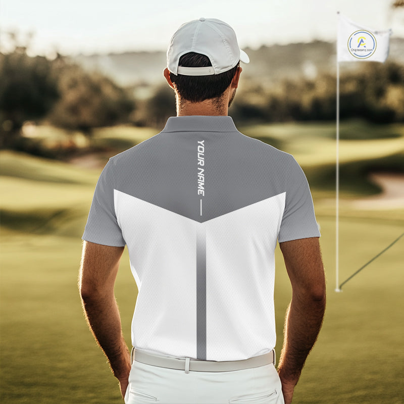 Personalized Golf Polo Shirt Custom Name Golf Club Polo For Men Golf Tournament Apparel|Gray