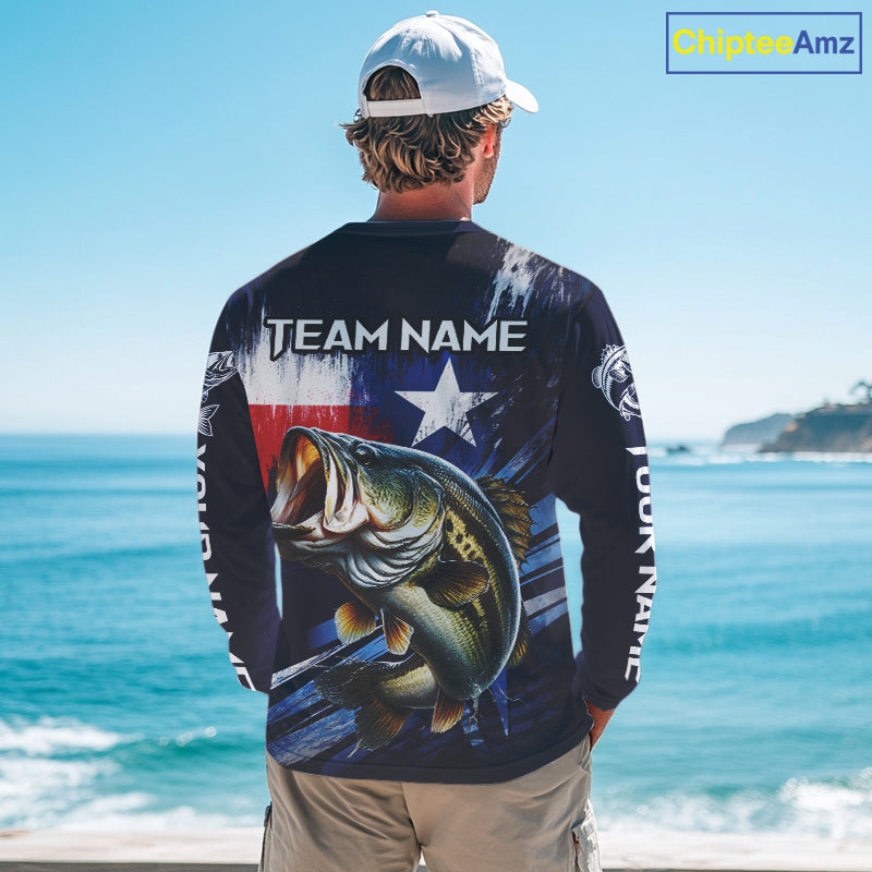 Personalized Bass Long Sleeve Performance Fishing Shirts, Bass Custom Texas Fishing Jersey NHT502