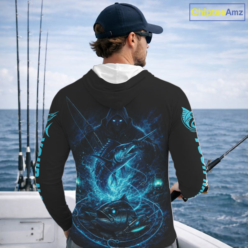 Personalized Marlin Fishing Shirt Long Sleeve For Men, Marlin Action Angler Shirt NHT436