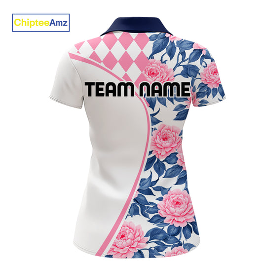 Personalized Pink Tropical Flower Womens Golf Tops Custom Team Golf Shirts, Familly Team Shirt NHT699