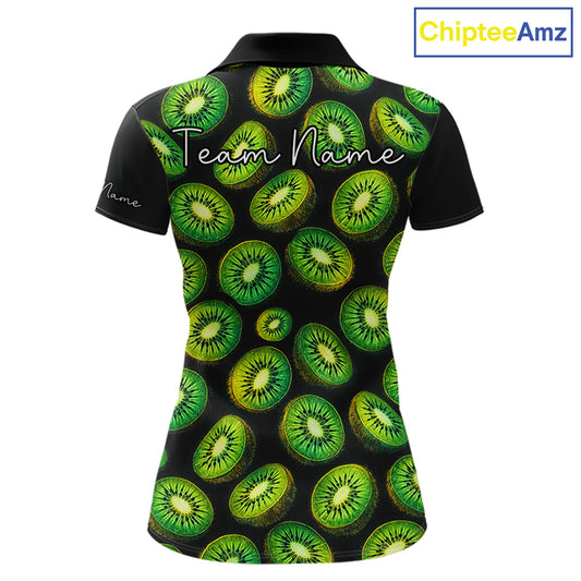 Funny Colorful Kiwi In Dark Golf Women's Polo Shirt, Funny Fruit Pattern Polo Top NHT579