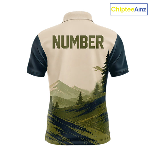 Green Sunset Customized Mens Disc Golf Polo Shirt Number Disc Golf Tops For Men NHT833