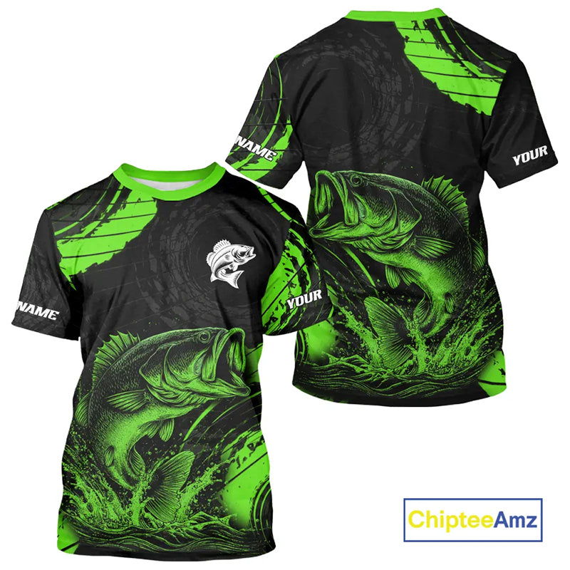 Personalized Bass Fishing Jerseys, Bass Fishing Scale T-Shirt| Green NHT386