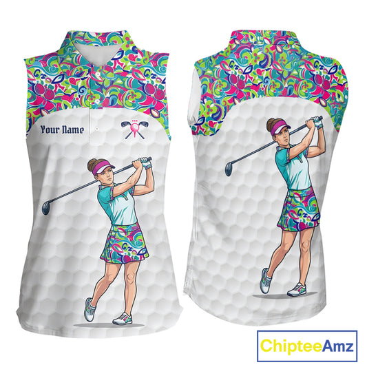 Personalized Golf Polo Shirt Custom Name Golf Shirt Funny Golfer Gift Womens Sleeveless Golf Jersey Colorful Golf Outfit NHT686