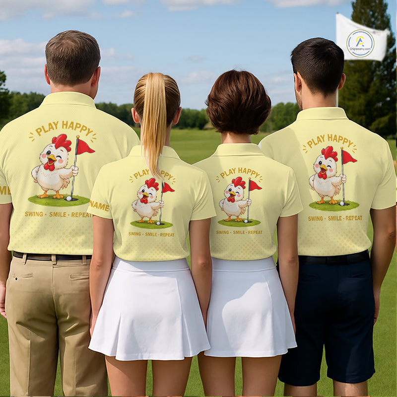 Personalized Funny Chicken Golf Polo Shirt Play Happy Swing Smile Repeat Golf Apparel For Womens NHT951