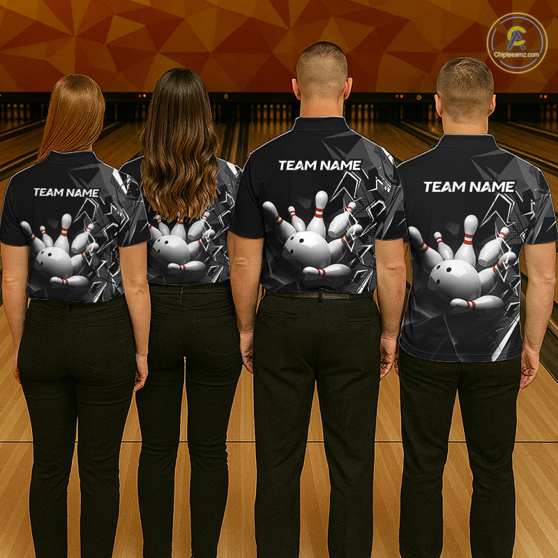 Custom Bowling Team Men Polo Shirt Quarter Zip 1/4 Personalized Name Performance Bowling Jersey|Black White NHT1332