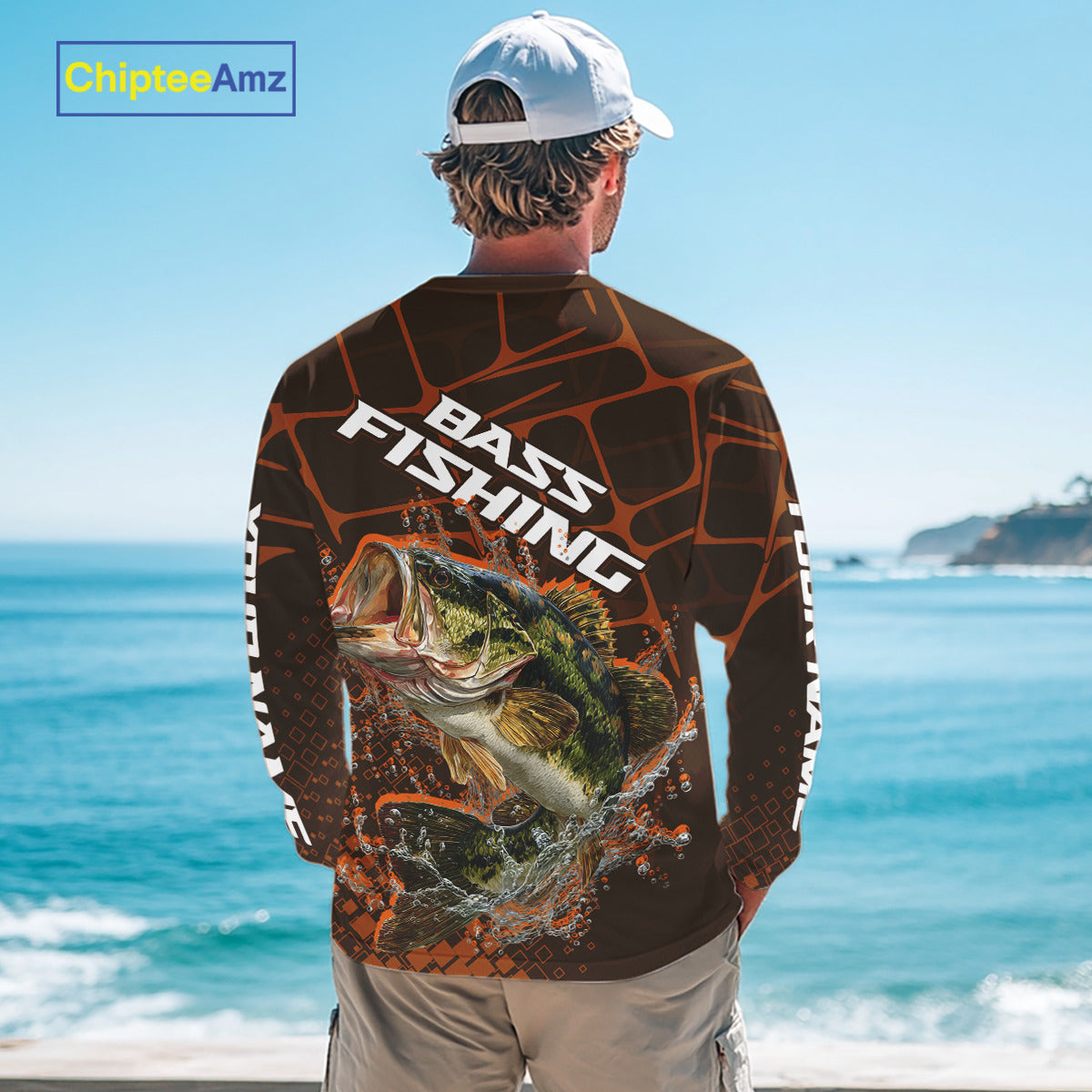 Largemouth Bass Fishing, Fishing Shirts Long Sleeve Scale, Fishing Gift | Orange NHT393
