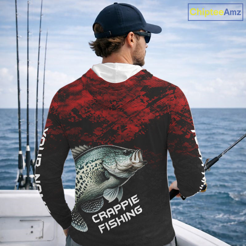 Personalized Crappie Hooded Fishing Shirts Red Camo Custom Name, Crappie Fishing Shirts NBT465