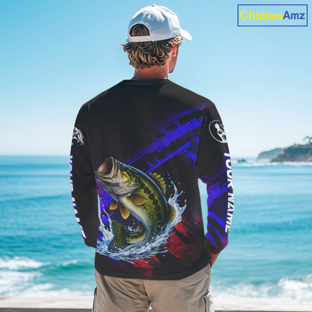 Bass Fishing Long Sleeve Purple Camo UPF Fishing Shirts, Bass Fishing Tournament Shirts NBT464
