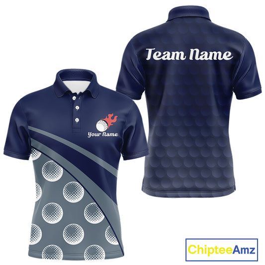 Funny golf balls pattern mens golf polo shirt with personalized name - back & front view